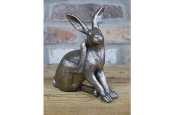 Cute Bronzed Sitting Hare Figurine – Rabbit Ornament, 5 of 6