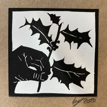 Holly In Hand Linocut Christmas Card, 3 of 5