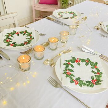 Luxury Christmas Holly Tablecloth ~ Linen Feel Paper, 8 of 8