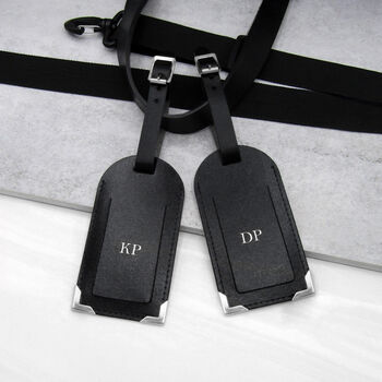 Couples Personalised Handmade Leather Luggage Tag Set, 2 of 9