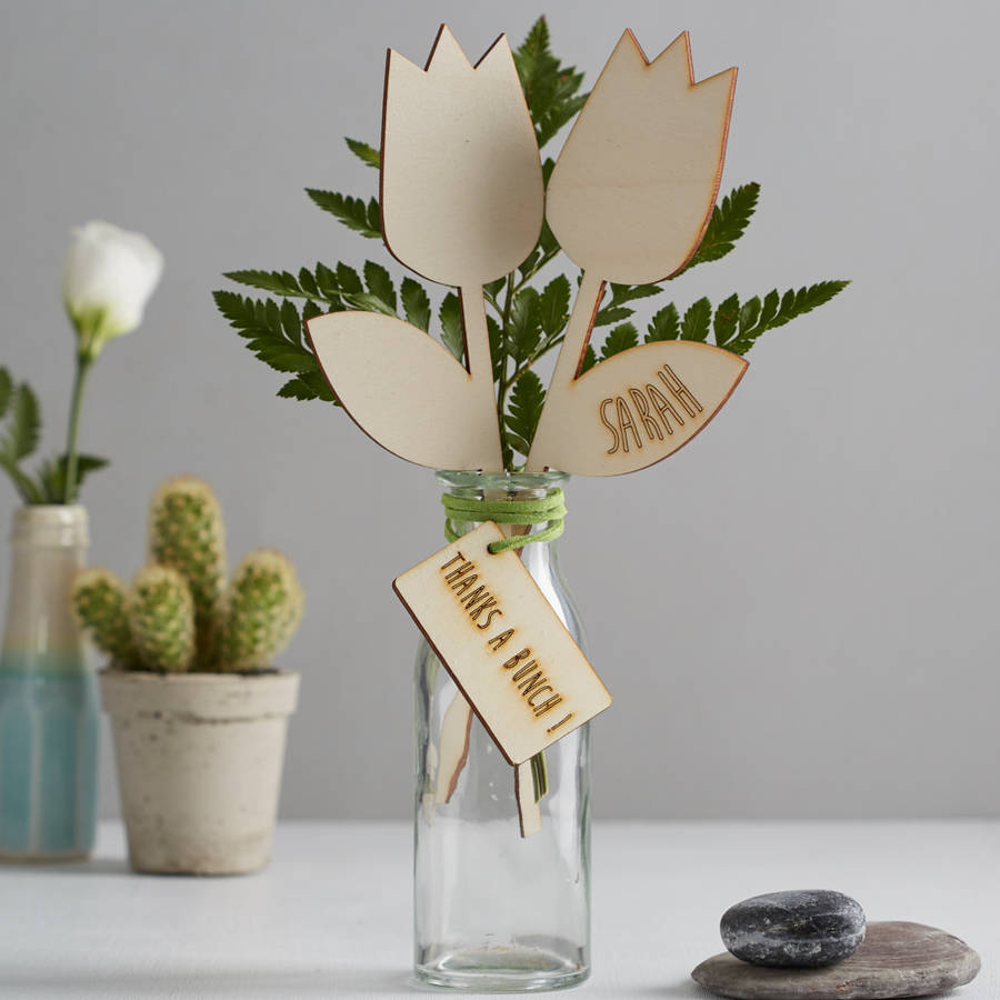 personalised wooden flowers thank you gift by we are scamp