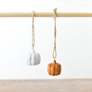 White Smiling Pumpkin Hanging Halloween Decoration, 2 of 2