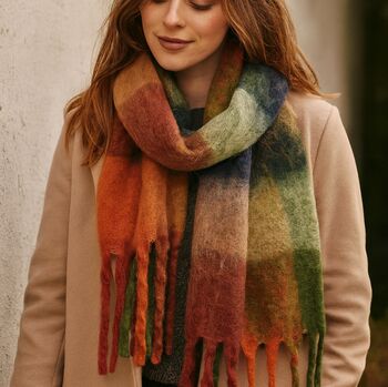 Soft Check Print Wool Blend Scarf, 2 of 12