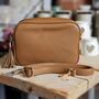 Single Zip Cross Body Bag With Tassel In Tan, thumbnail 3 of 3