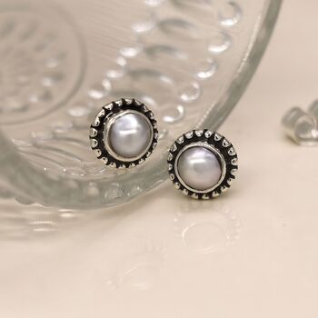 Sterling Silver Freshwater Pearl Stud Earrings, 4 of 11