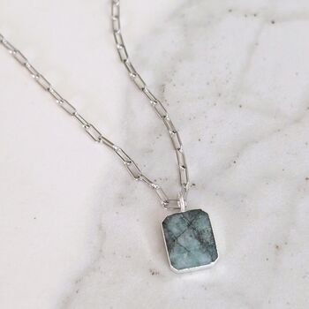 The Rectangle Emerald Necklace, Silver, 7 of 11