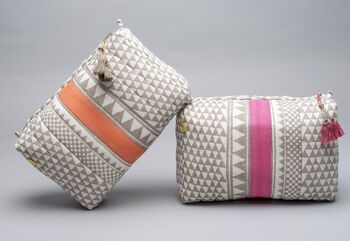 Sankari Stripe Pattern Cotton Washbag In Grey / Pink, 7 of 12