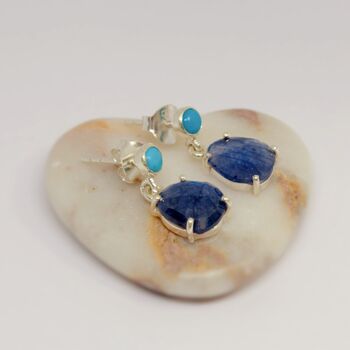 Turquoise Sapphire Silver Earrings, 2 of 6