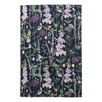 Longtail And Foxglove Floral And Bird Tea Towel, 2 of 8