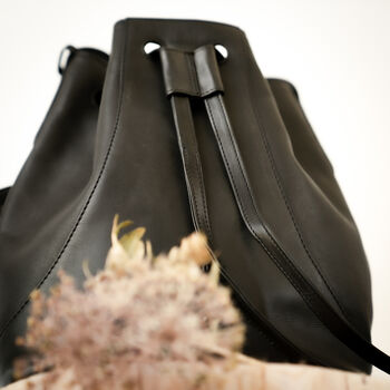 Resa Drawstring Bucket Bag: Black Leather, 7 of 10