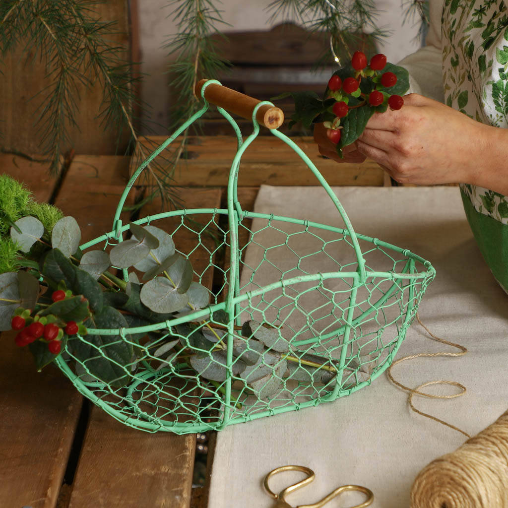 Personalised Green Wire Flower Basket By Dibor 7214