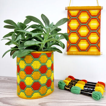 Bargello Tapestry Plant Pot Kit, Honeycomb Planter, 5 of 6