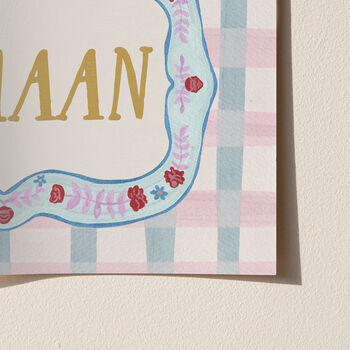 Personalised Baby Name Print With Folk Art Border, 5 of 12