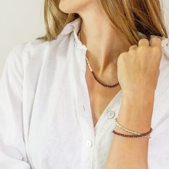 Garnet And Sterling Silver Double Stranded Bracelet Or Single Strand Necklace, 5 of 10