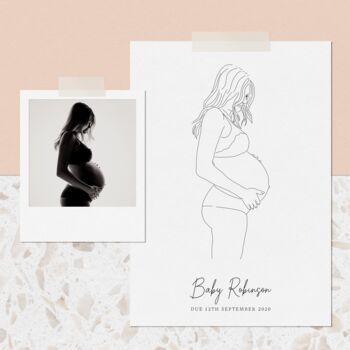 Personalised Pregnancy Portrait Line Drawing, 4 of 8