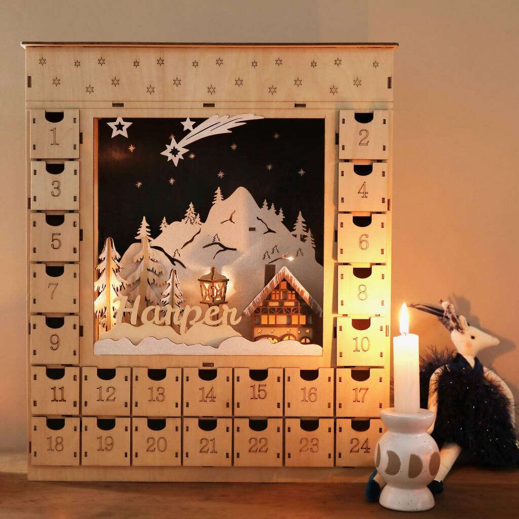 Personalised Wooden Winter Scene Advent Calendar, 1 of 8