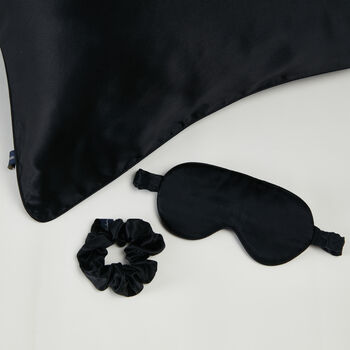 Silk Sleep Giftset Black Luxury Pillowcase Eye Mask And Scrunchie, 2 of 12