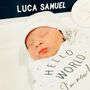 Muslin Swaddle Blanket Hello World Newborn Baby Shower Gift, thumbnail 2 of 3