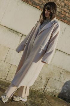 Baby Pink Single Button Top Collar Longline Coat, 5 of 9