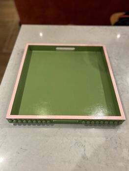 Green Decorative Coffee Table Tray With Pink Edge, 3 of 4