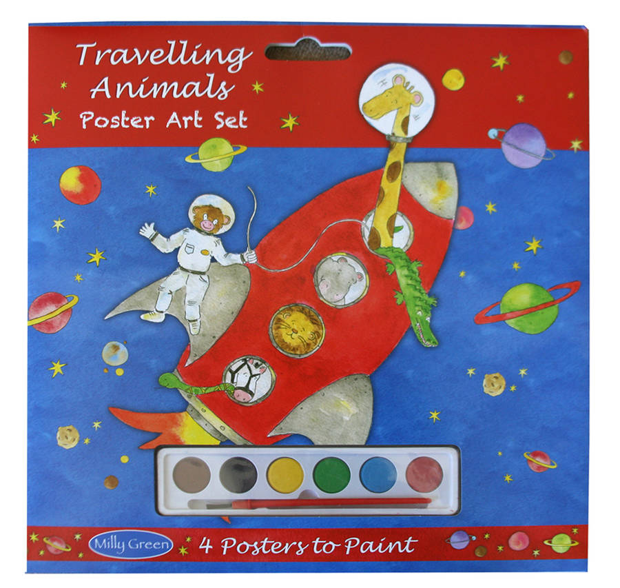 travelling animals poster art set by milly green