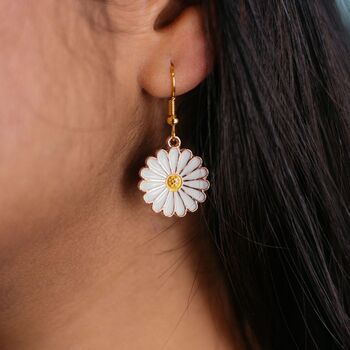 Sunflower Floral Drop Dainty Boho Hooks Earrings, 2 of 8