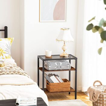 Three Tier Slim Glass Top Side Table Bedside Table, 2 of 9