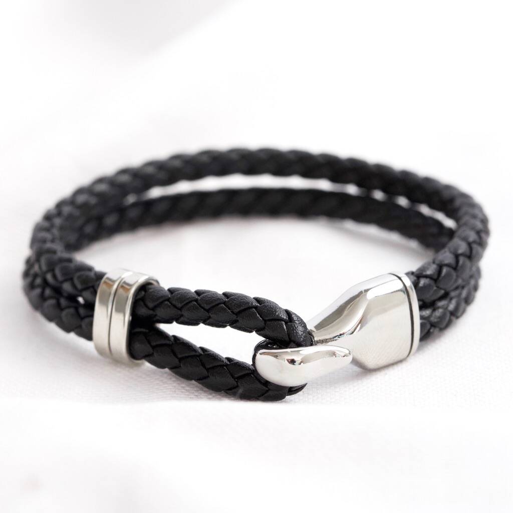 Men's Braided Leather And Hook Bracelet By Lisa Angel ...