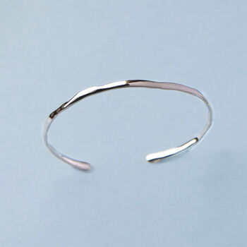 Sterling Silver Hammered Molten Cuff Bangle, 2 of 6