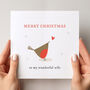 Christmas Card For Wife: Robin With Red Heart Design, thumbnail 4 of 5