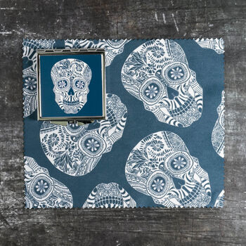 Blue White Illustrated Skull Mirror And Lens Cloth Set, 3 of 7