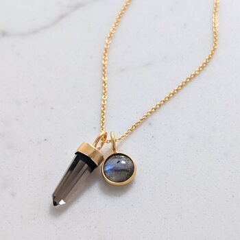 The En Pointe Smokey Quartz Gemstone Necklace, Gold, 3 of 12