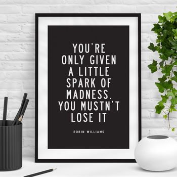 'A Little Spark' Robin Williams Quote Typography Print, 2 of 5
