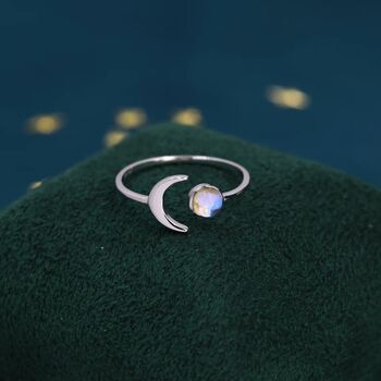 Sterling Silver Moonstone Moon Stacking Ring, 4 of 11