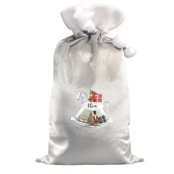 Personalised Rocking Horse Grey Pom Pom Sack, 2 of 2