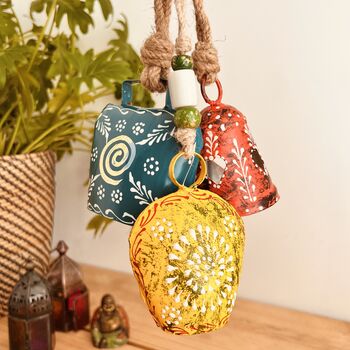 Set Of Three Hand Painted Cow Bells Hanging Decor, 2 of 12