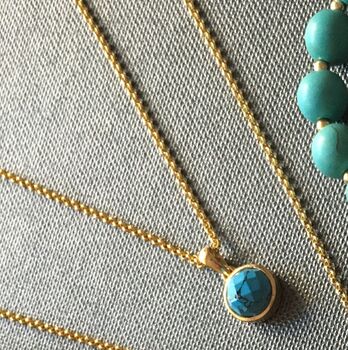 Turquoise 18ct Gold Plated Vermeil Silver Pendant Necklace, 3 of 11