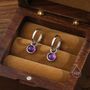 Sterling Silver Dangling Genuine Amethyst Hoop Earrings, thumbnail 8 of 11