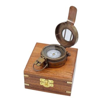Custom Bronze British Army Style Prismatic Marching Compass In A Wood Box, 2 of 12