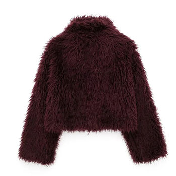 Faux Fur Shaggy Burgundy Jacket, 2 of 3