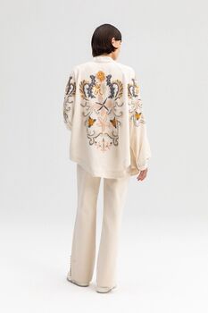 Ecru Embroidered Linen Kimono Jacket, 3 of 6