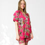 Giraffe And Leopard Print 100% Cotton Ladies Pyjama Short Set In Pink, thumbnail 3 of 10