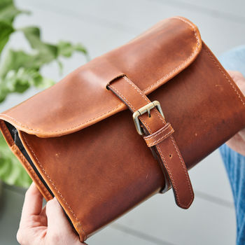 Personalised Leather Hanging Wash Bag, 4 of 5