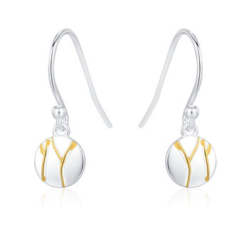 Sterling Silver Tiny Kintsugi Disk Drop Earrings, 7 of 11