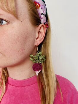 Turnip Glitter Earrings / Gift For Gardeners Vegetable Allotment Jewellery / I'm Rooting For You Gift Encouragement Gift / Farmer's Market Style Weird And Wonderful Gift, 6 of 6