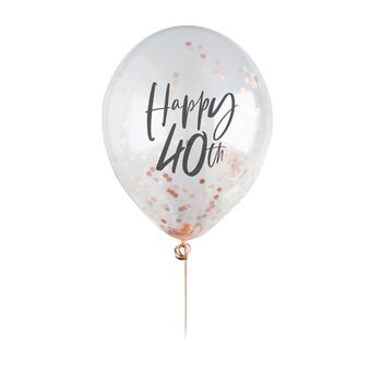 Five Rose Gold 'Happy 40th' Birthday Confetti Balloons, 2 of 2
