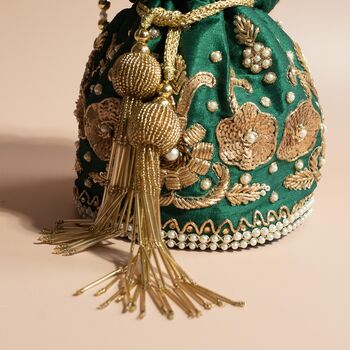 Inaya Green Silk Potli Bag, 4 of 5
