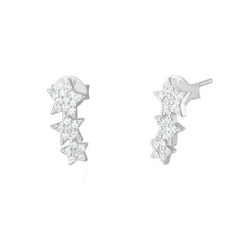 Sterling Silver Triple Twinkling Star Stud Earrings, 2 of 6