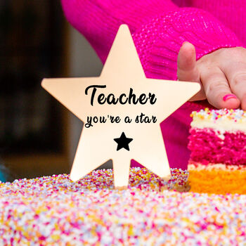 'Teacher You're A Star' Gold Star Cake Topper, 2 of 6