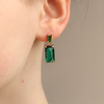 Emerald Block Baguette Earrings, 2 of 7